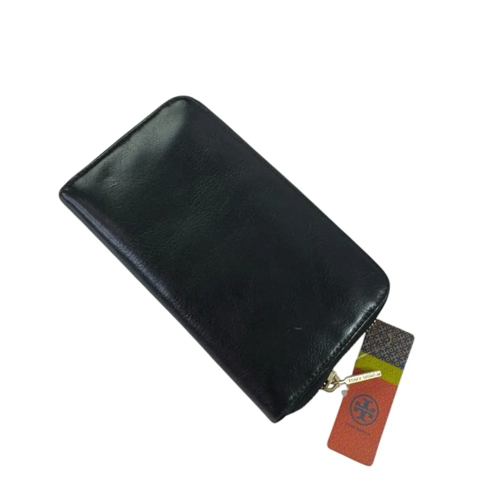 Tory Burch Bombe Zip Continental Black Leather Wallet
